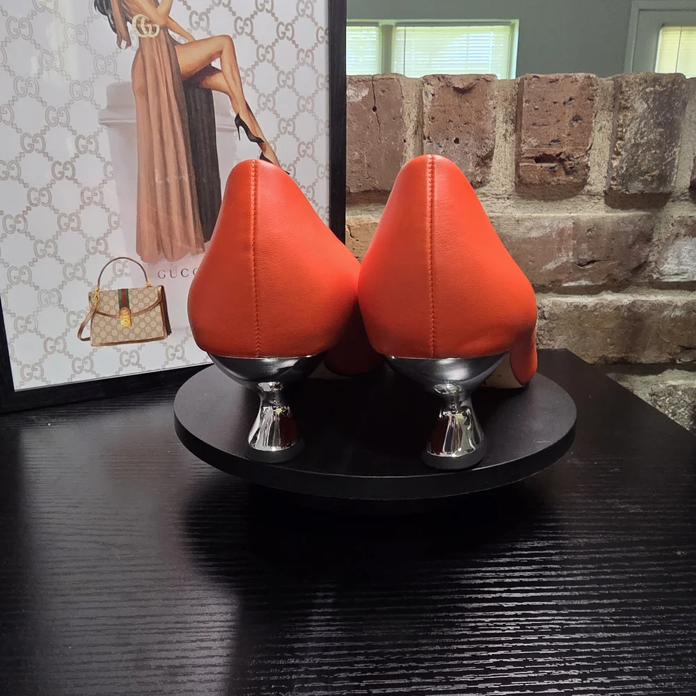 Katy Perry Collections Bright Orange Sculptural Heel Pumps - Picture 4 of 7